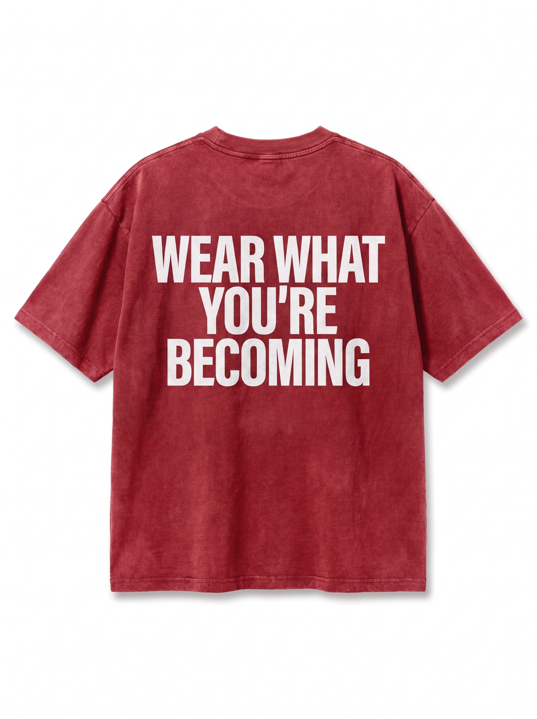 EW" Acid-Wash Tee Red "Wear What You're Becoming"