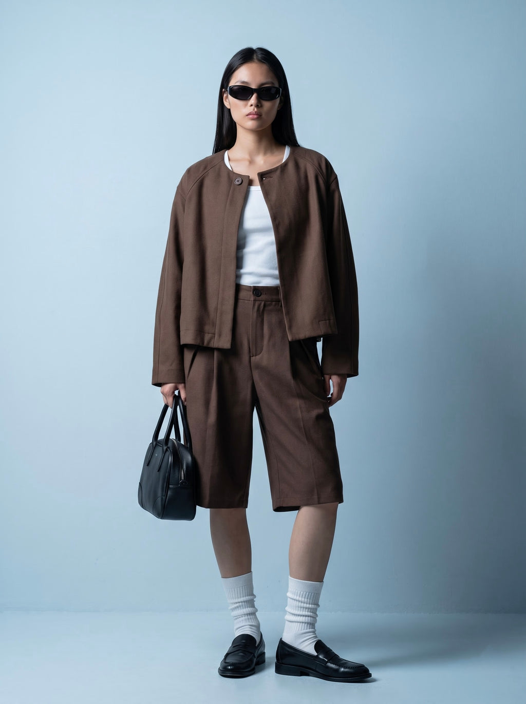 EW Collarless Jacket Brown