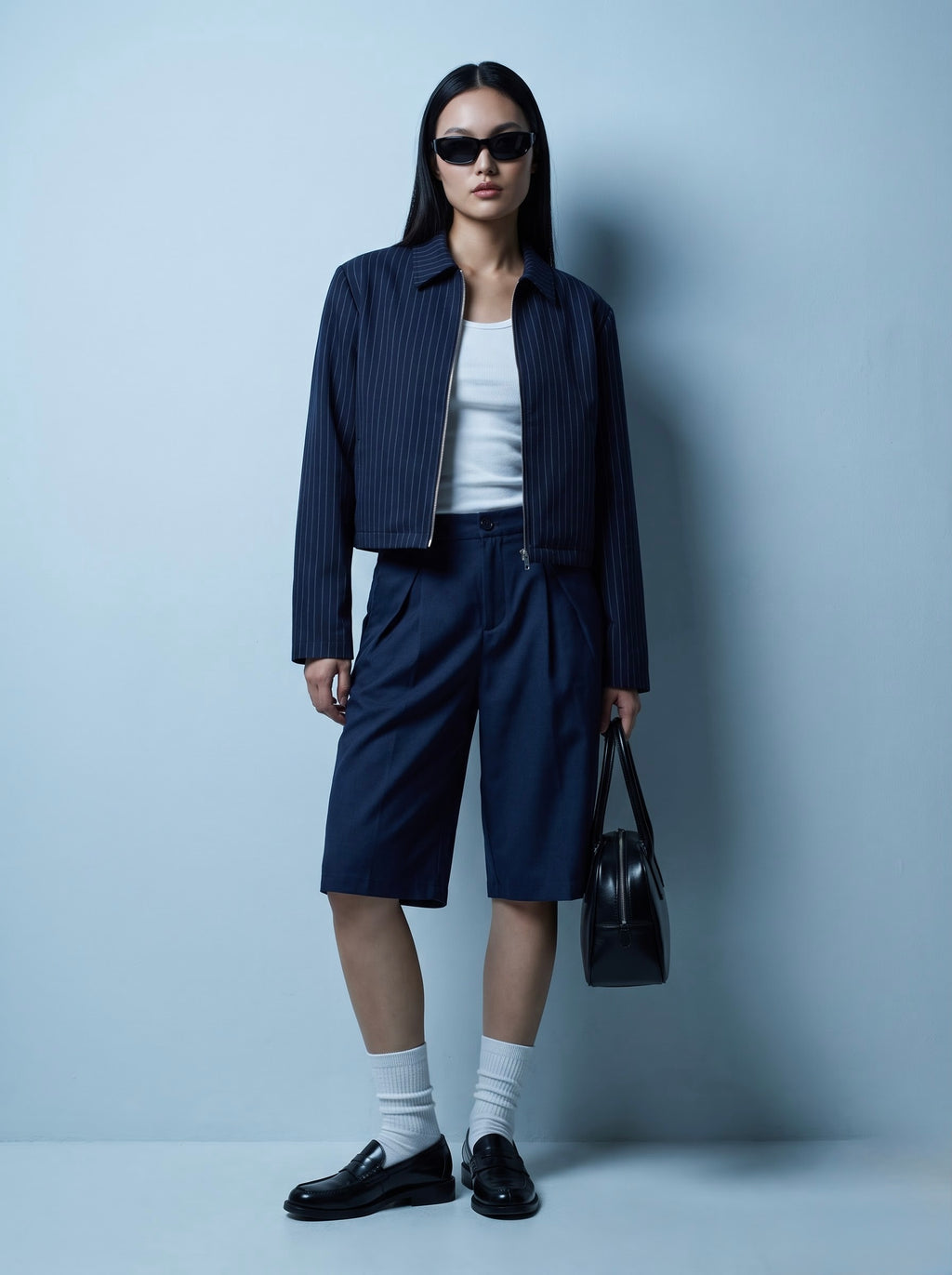 EW Pinstripe Zip Jacket - Navy