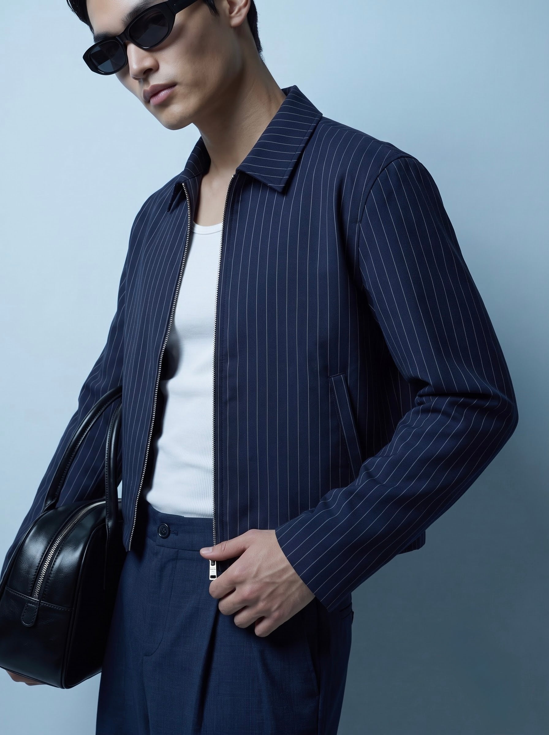 EW Pinstripe Zip Jacket - Navy