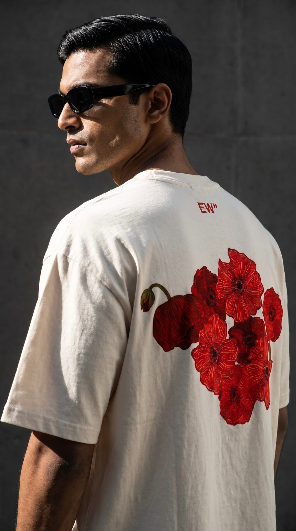 EW Red rose Tee - Cream