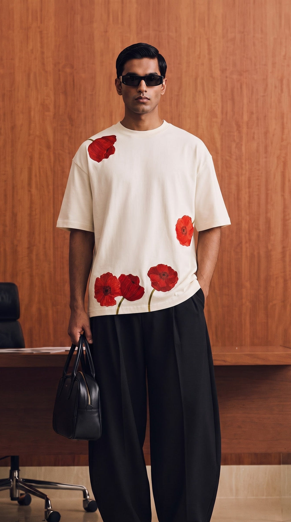EW Red rose Tee - Cream